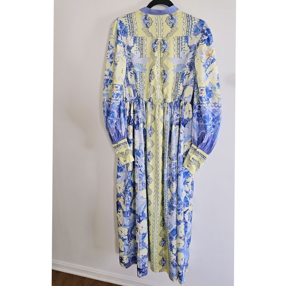 White Sandstorm Kalliope Floral Blue & Yellow Long Puffed Sleeve Maxi Dress - Picture 2 of 10